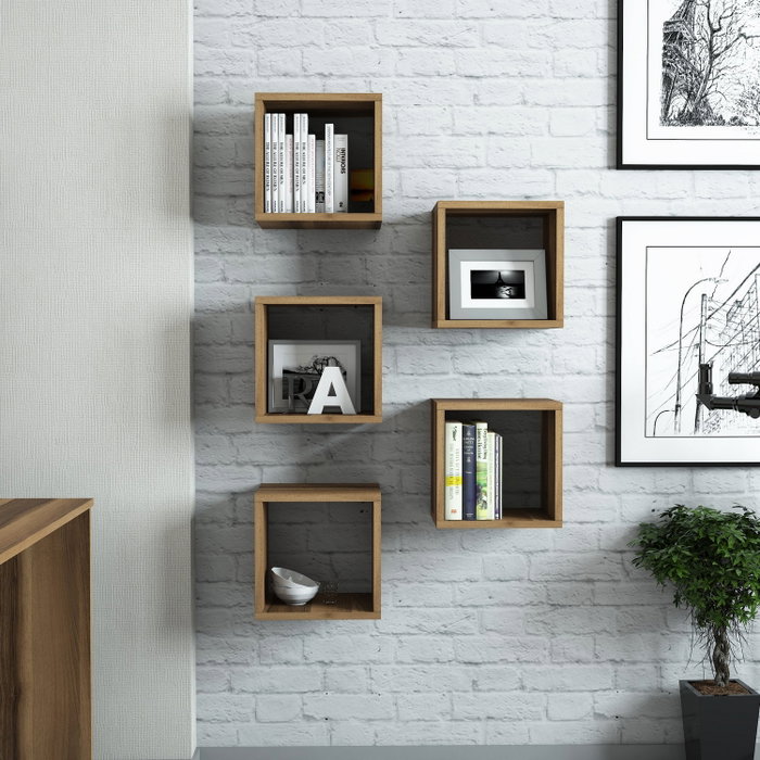 Hanah Home Estantería de Pared Walnut (5 Piezas)